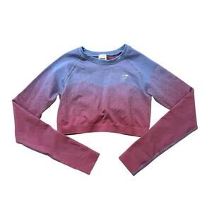 Gymshark periwinkle blue & pink ombre crop long sleeve athletic top size M